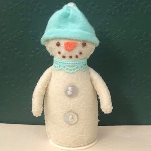 Snowman Art Doll Felt Coastal hand-sewn aqua hat handmade